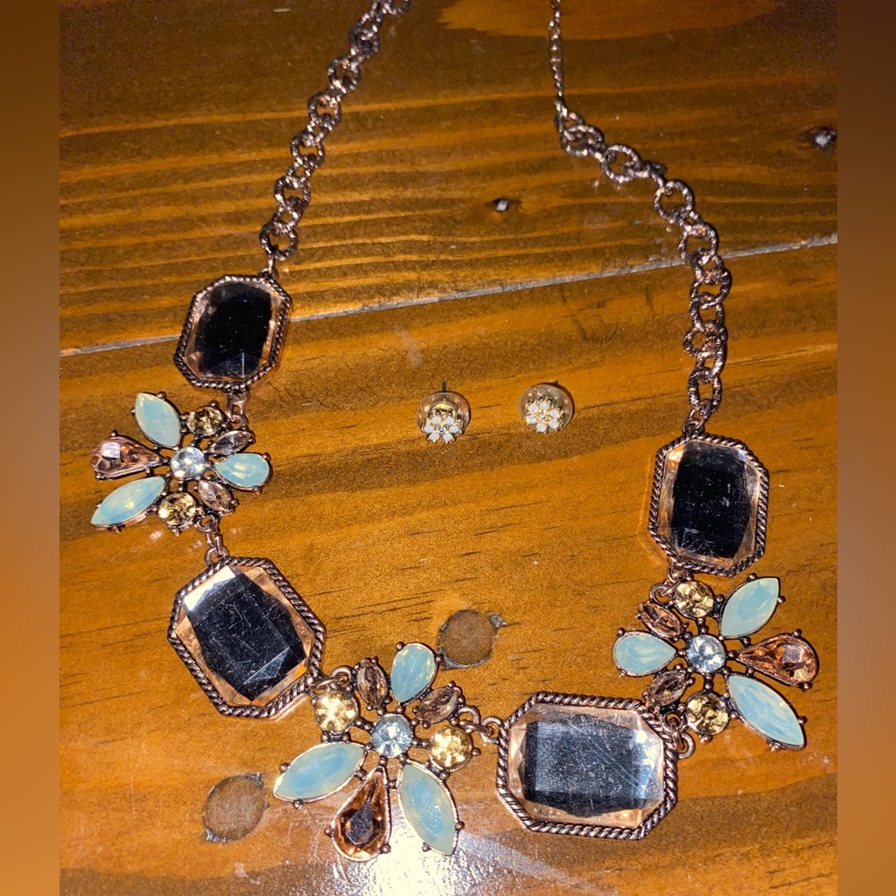 rose gold and crystal necklace and earring set